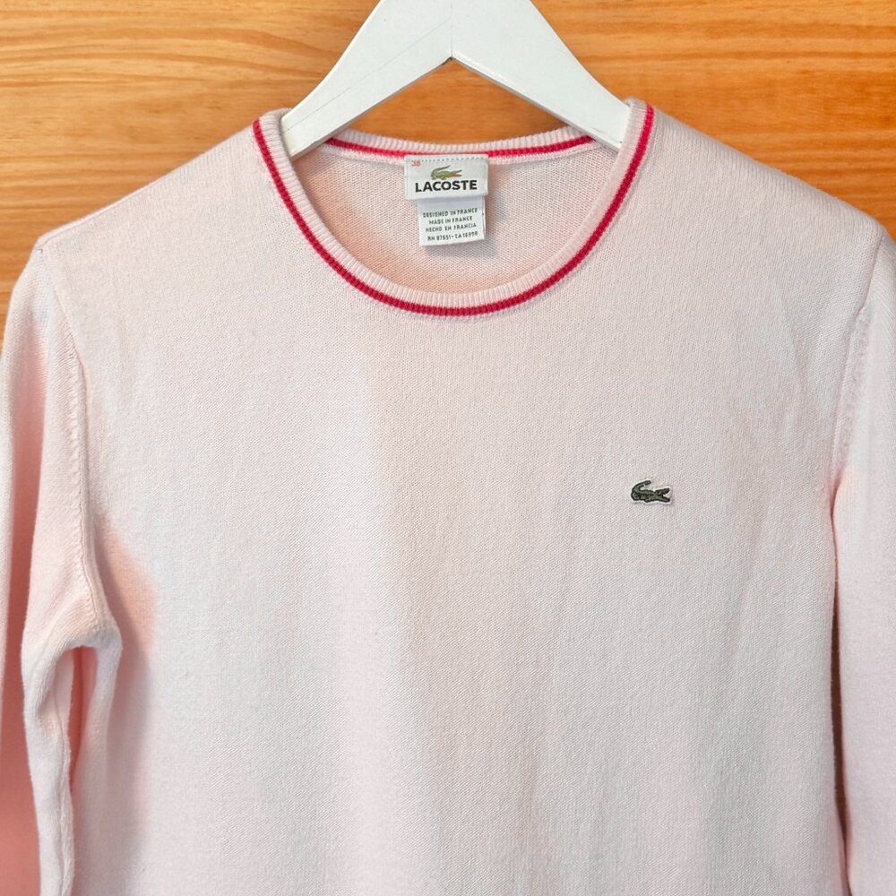 Lacoste Pink Stripe Detail Crew Neck Lightweight Cotton Sweater Women's 38/US M